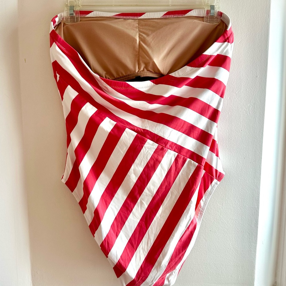 J. Crew Striped Strapless Red and White One-Piece Swimsuit Women’s Size 10 - Picture 3 of 6